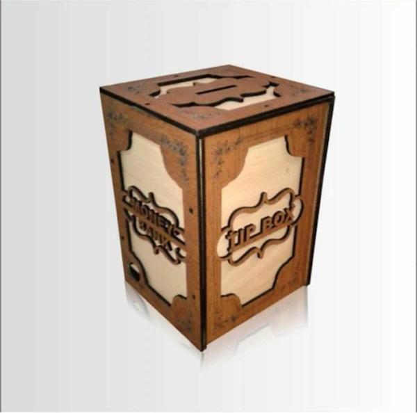 M3Decorium Kilitli Ahşap Bahşiş Kutusu Kumbara Kasa Tipi Tipbox Para Kutusu - Image 1