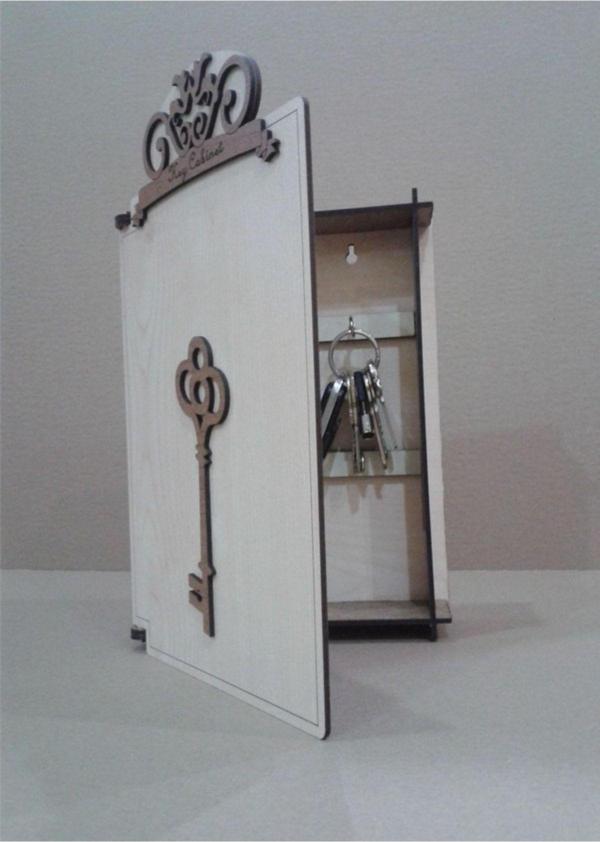 M3Decorium Krem Beyaz Ahşap 6 Askılı Sağlam Kapaklı Menteşeli Anahtar Dolabı - Image 1