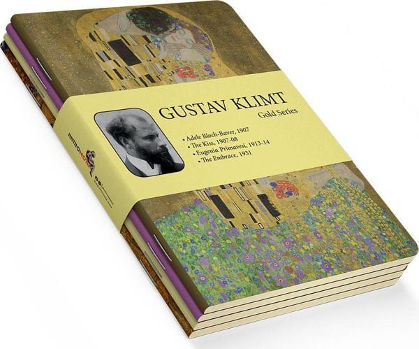 Gustav Klimt 4'lü Defter Seti 1 - Gold Series - Çizgisiz - 64 Sayfa - 14x21cm - Image 1