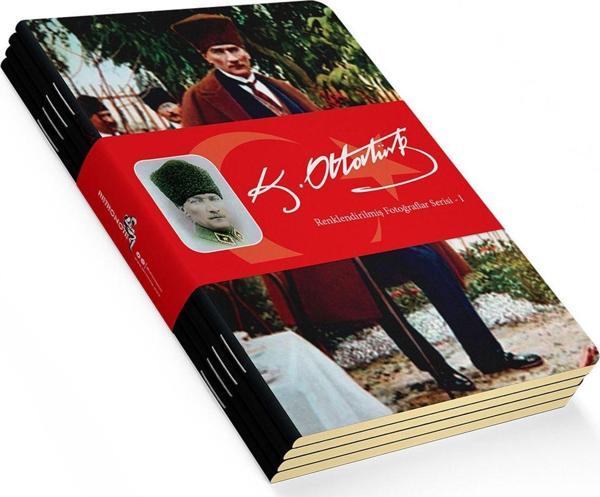 Atatürk Renklendirilmiş Fotoğraflar Defter Seti 1 - Çizgisiz - 64 Sayfa - 10,5x14cm - Image 1