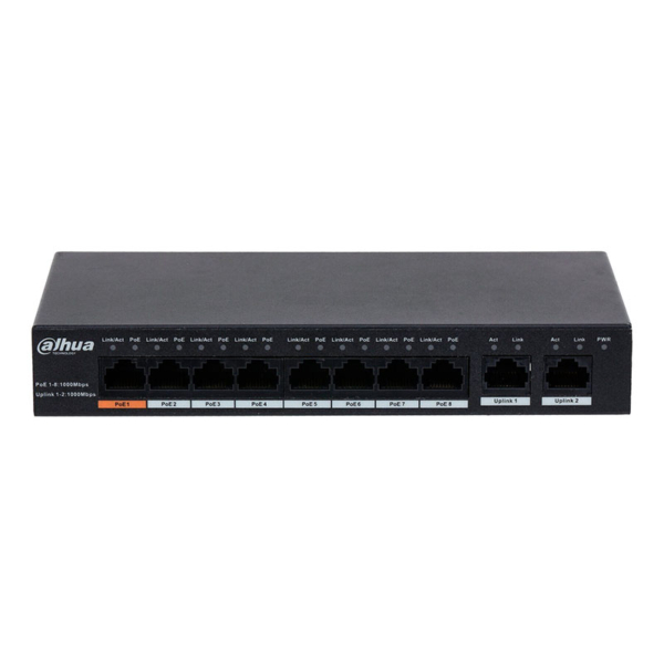 DAHUA PFS3010-8GT-96 8 Port, GigaBit, 8 Port PoE, 96W, +2 Port GigaBit Uplink, Yönetilemez, Masaüstü Switch - Image 1