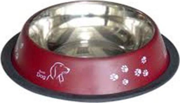 Tommy Pati Desenli Renkli Kedi Köpek Çelik Mama Kabı Bordo 16 Oz/0,47 lt - Image 1