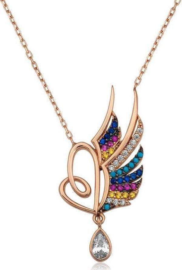 ​​925 Ayar Gümüş Kanatlı Kalp Kadın Gümüş Kolye - Image 1