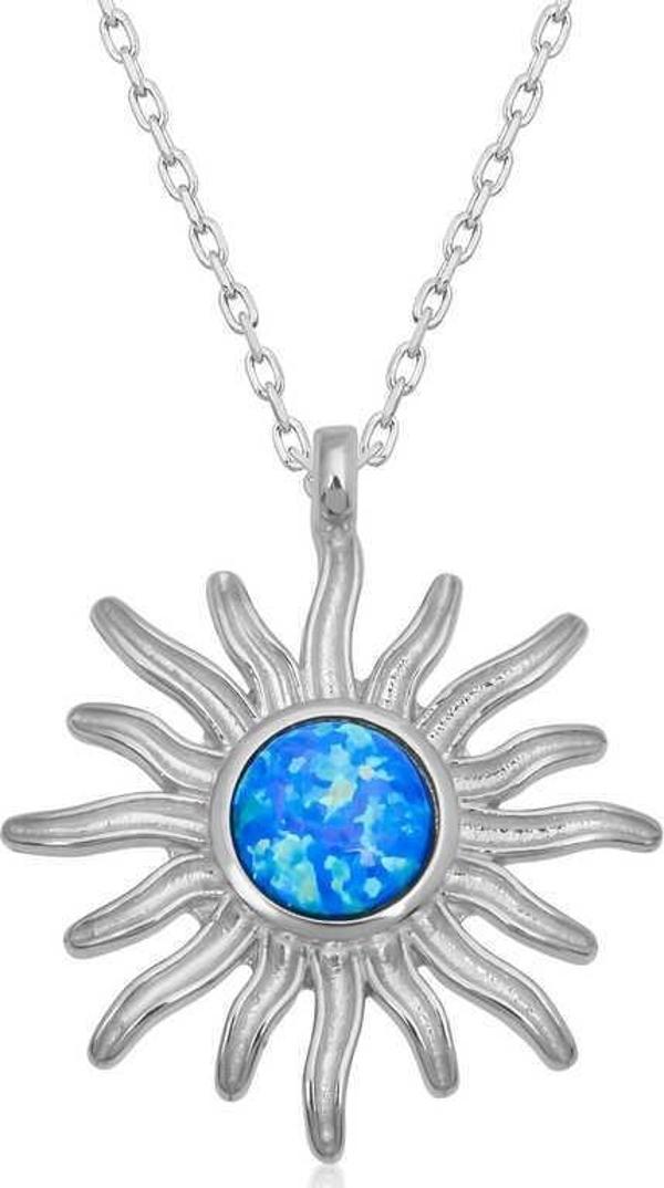 ​925 Ayar Gümüş Mavi Opal Taşlı Güneş Kadın Gümüş Kolye - Image 1