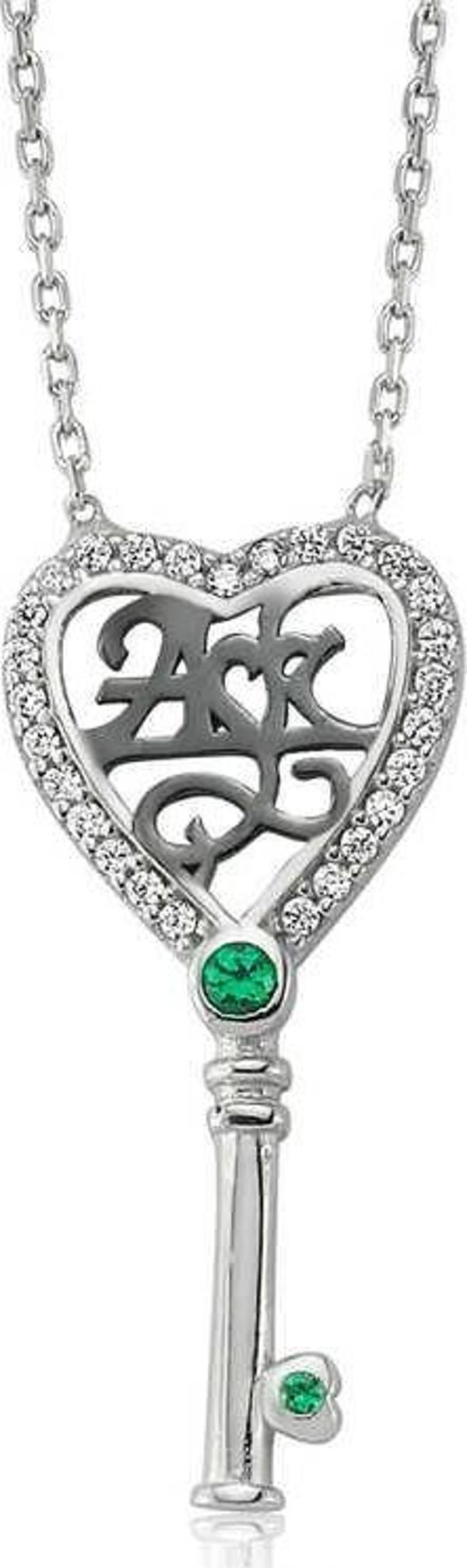 925 Ayar Gümüş Aşk Yazılı Anahtar Kadın Gümüş Kolye - Image 1