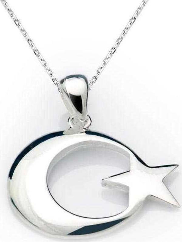 925 Ayar Gümüş Ay Yıldız Bayrak Gümüş Kolye - Image 1