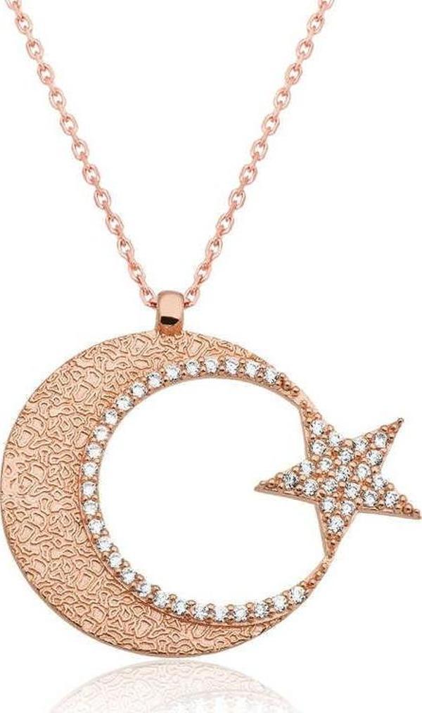 925 Ayar Gümüş Ay Yıldız Kadın Gümüş Kolye - Image 1