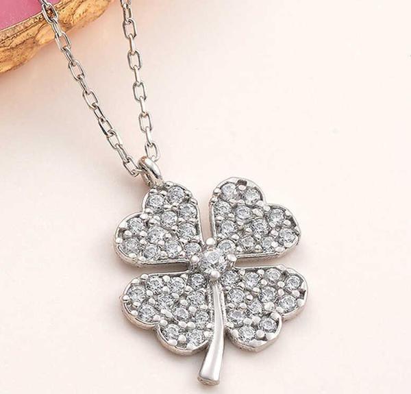 925 Ayar Gümüş Dört Yapraklı Yonca Kadın Kolye - Image 1