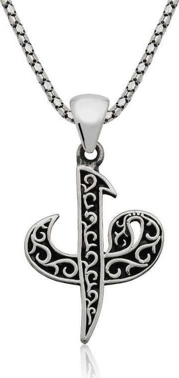 925 Ayar Gümüş Elif Vav Erkek Gümüş Kolye - Image 1