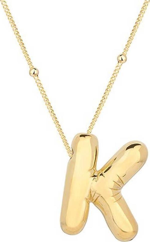 925 Ayar Gümüş Gold Balon K Harfi Kadın Kolye - Image 1