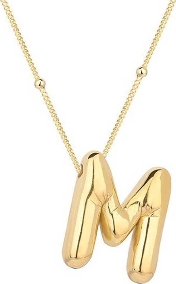 925 Ayar Gümüş Gold Balon M Harfi Kadın Kolye - Image 1