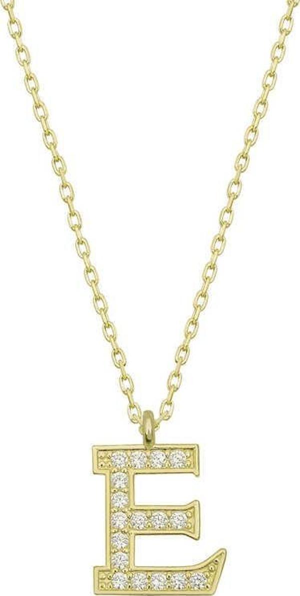 925 Ayar Gümüş Gold E Harfi Kadın Gümüş Kolye - Image 1