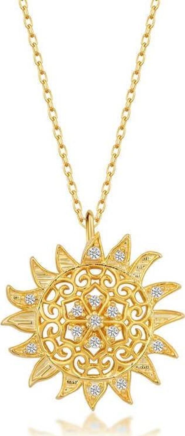925 Ayar Gümüş Gold Güneş Kadın Kolye - Image 1