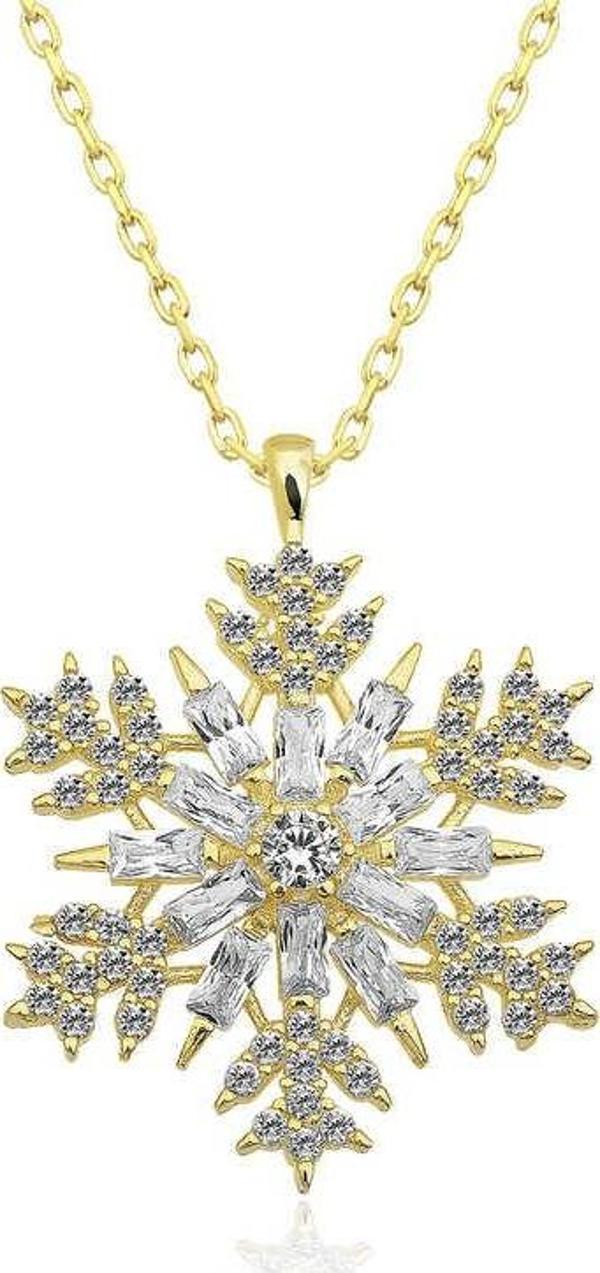 925 Ayar Gümüş Gold Kar Tanesi Kadın Gümüş Kolye - Image 1