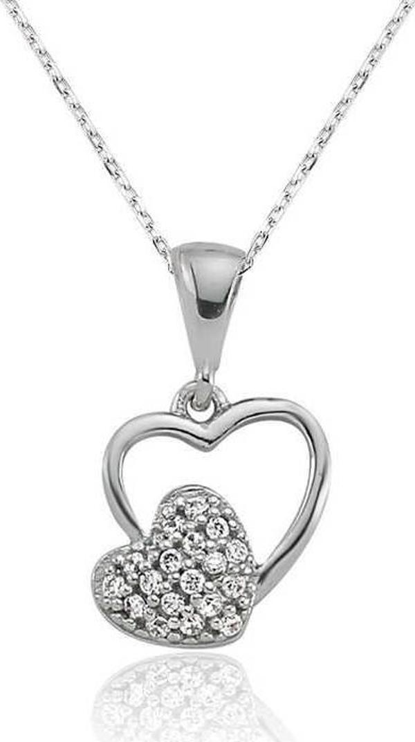 925 Ayar Gümüş Kalpli Kadın Gümüş Kolye - Image 1