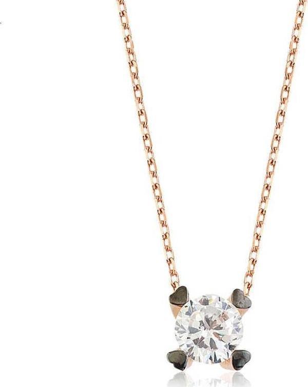 925 Ayar Gümüş Kalpli Tek Taş Kadın Gümüş Kolye - Image 1