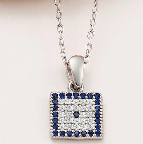 925 Ayar Gümüş Kare Nazar Kadın Kolye - Image 1