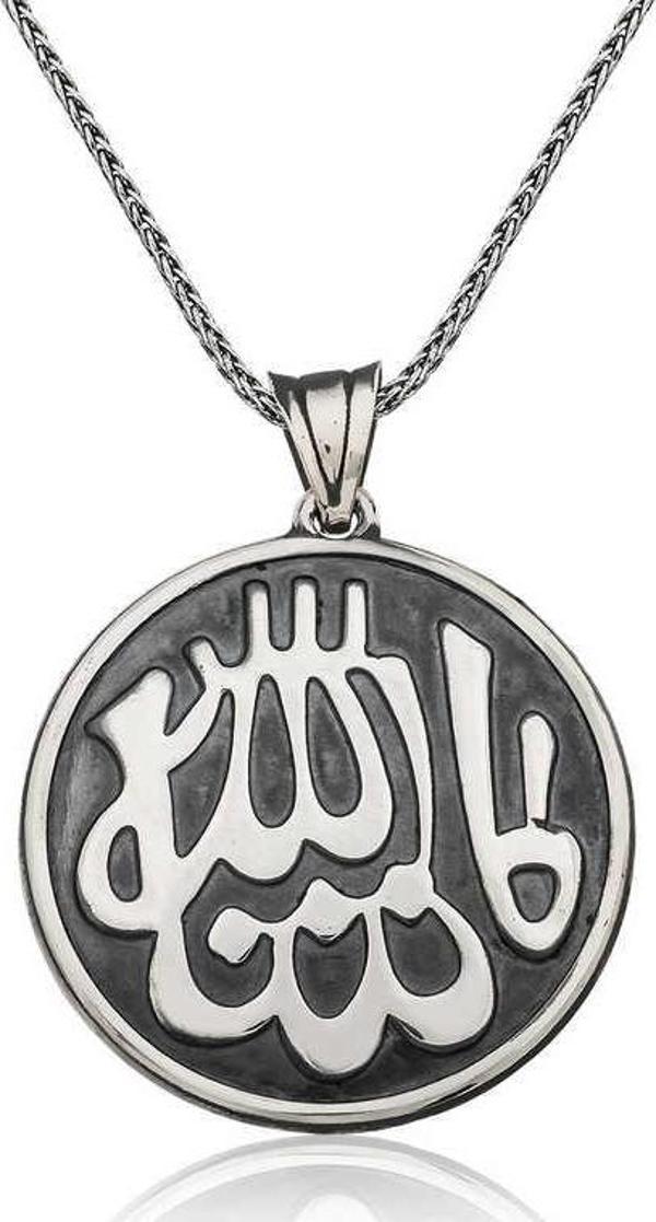 925 Ayar Gümüş Maşallah Yazılı Gümüş Kolye - Image 1