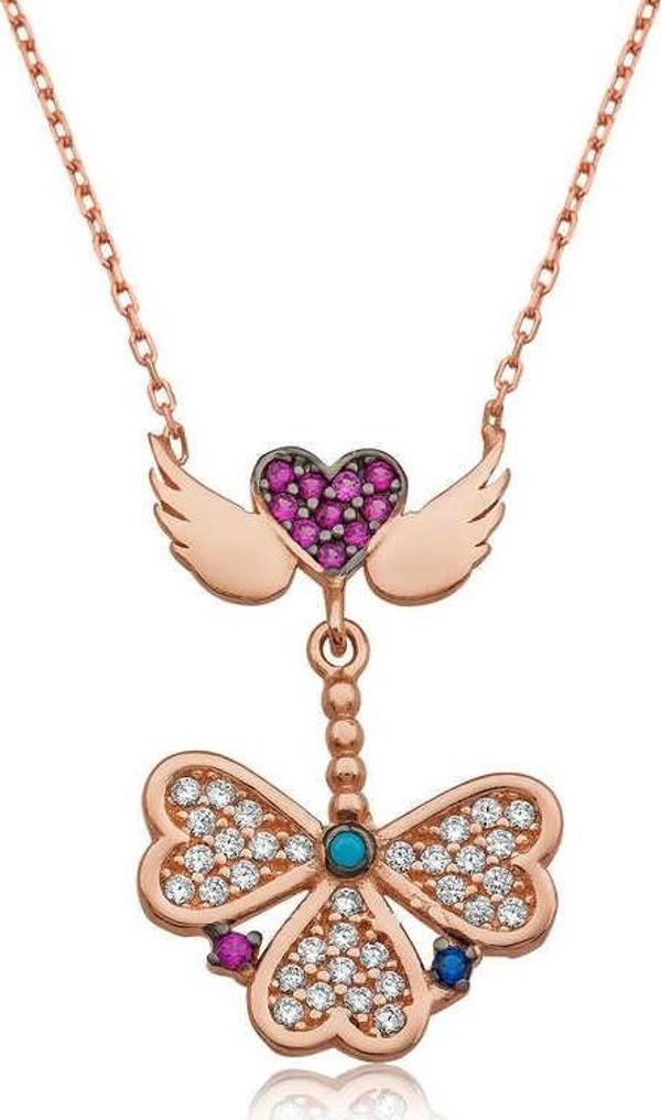 925 Ayar Gümüş Melek Kanatlı Yonca Kadın Gümüş Kolye - Image 1