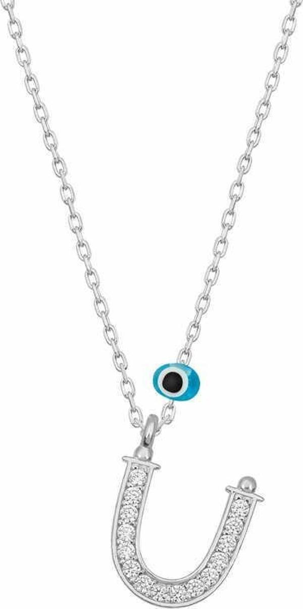 925 Ayar Gümüş Nazar Rodyum Ü Harfi Kadın Gümüş Kolye - Image 1