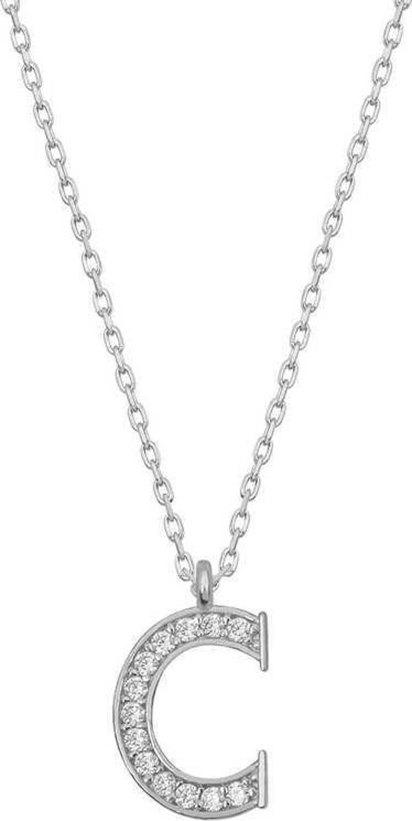 925 Ayar Gümüş Rodyum Kaplama C Harfi Kadın Gümüş Kolye - Image 1
