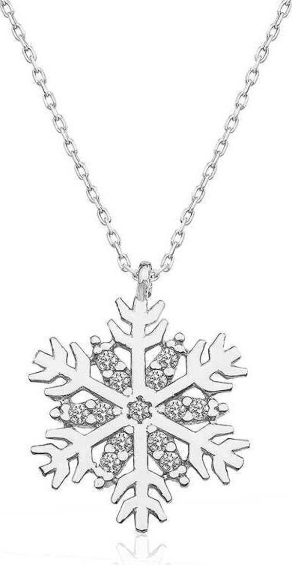 925 Ayar Gümüş Rodyum Kar Tanesi Bayan Gümüş Kolye - Image 1