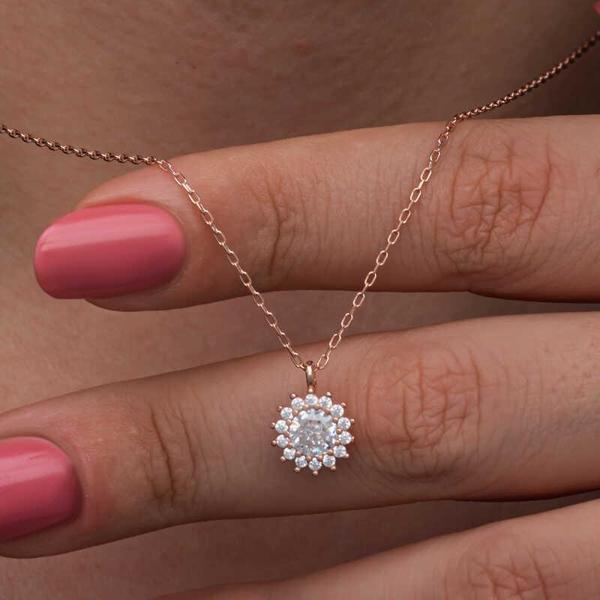 925 Ayar Gümüş Rose Minimal Yuvarlak Anturaj Kadın Kolye - Image 1
