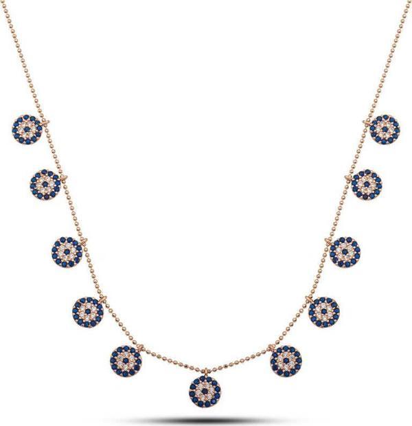 925 Ayar Gümüş Rose Nazarlı Şans Kadın Kolye - Image 1