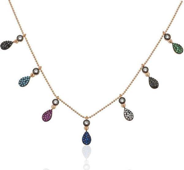 925 Ayar Gümüş Rose Renkli Şans Kolyesi - Image 1