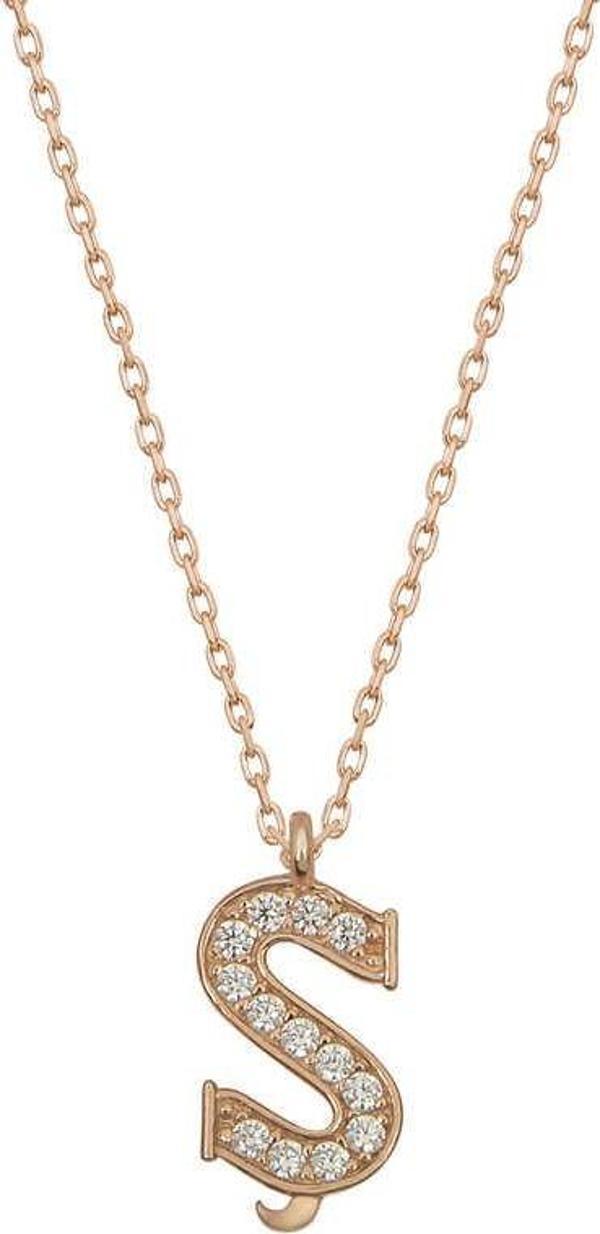 925 Ayar Gümüş Rose Ş Harfi Kadın Gümüş Kolye - Image 1