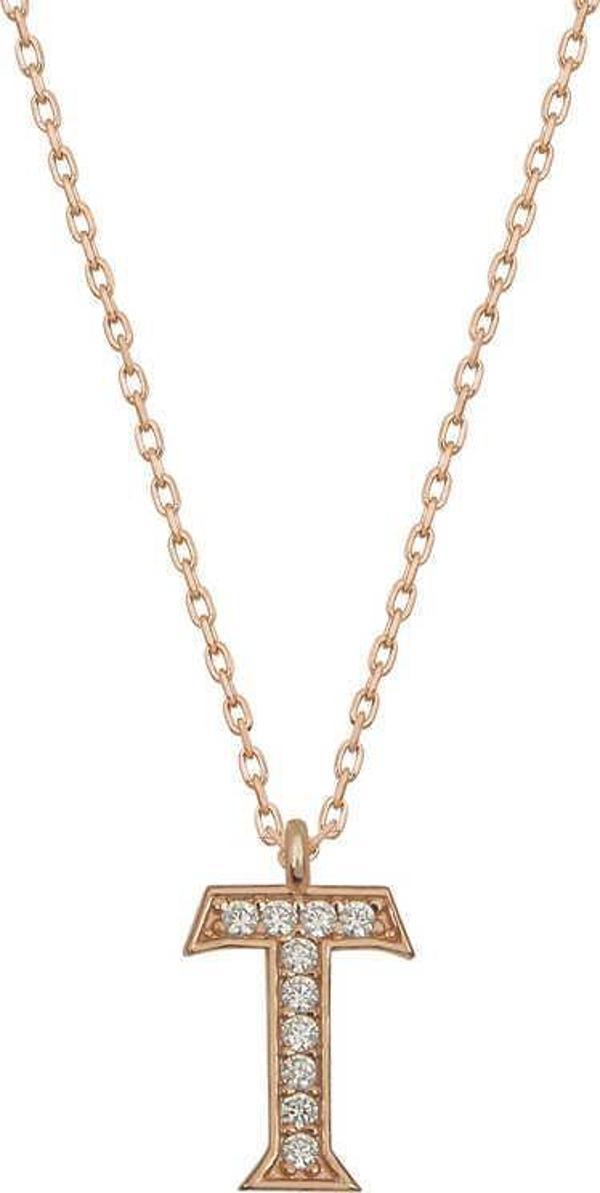 925 Ayar Gümüş Rose T Harfi Kadın Gümüş Kolye - Image 1