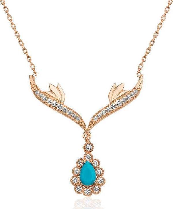 925 Ayar Gümüş Turkuaz Taşlı Madalyon Kadın Gümüş Kolye - Image 1