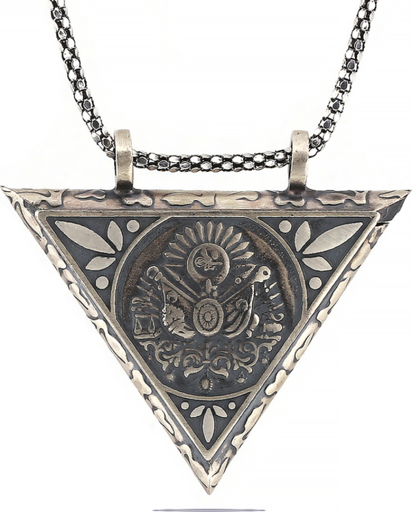 925 Ayar Gümüş Üçgen İçi Açılabilen Osmanlı Arma Muskalık Gümüş Kolye - Image 1
