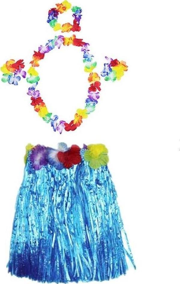 Parti Luau Aloha Havaii Partisi  Etek Taç ve Bileklik Seti Mavi - Image 1