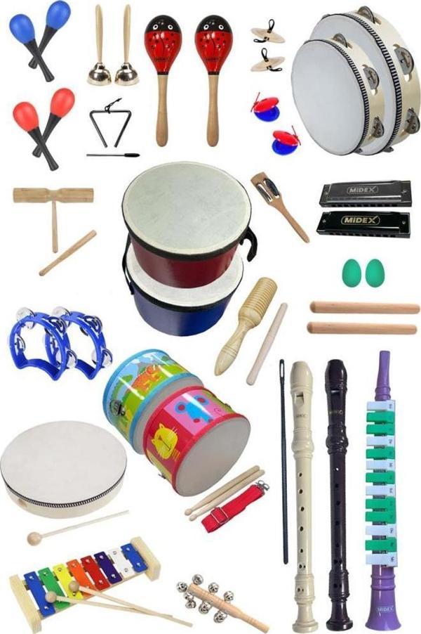 Midex Örf Aletleri Seti Overmuch Paket-2 Marakas Zil Üçgen Ksilofon Melodika Mızıka Davul Flüt (30 Parça) - Image 1