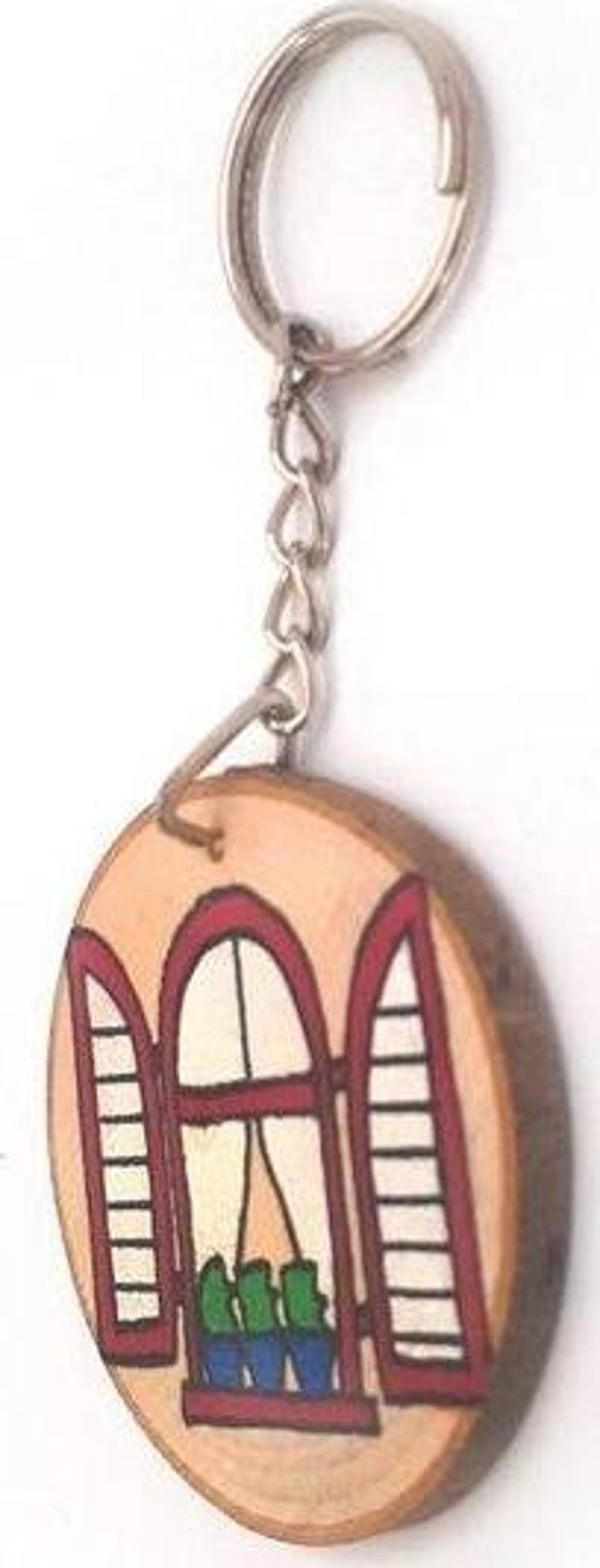 Pan Dizayn Ahşap El Boyaması Anahtarlık Pencere - Image 1