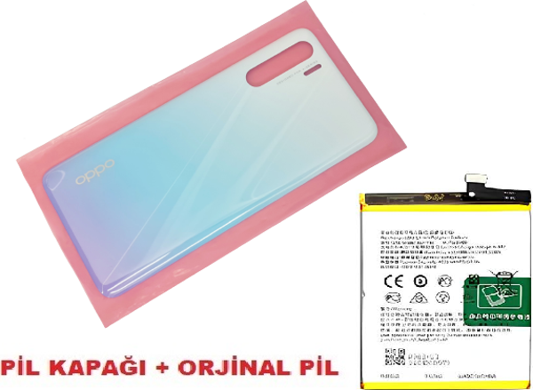 Tkgz Oppo A91 Arka Pil Batarya Kapağı + PİL (CAM) BEYAZ - Image 1