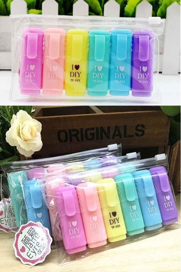 Mini Fosforlu Kalem 6'lı Öğrenci Işaretleme Kalemi - Pastel Renkler - Image 1