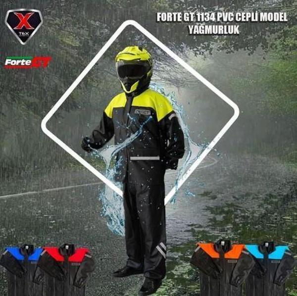 Forte Gt 1134 Motosiklet PVC Yağmurluk Cepli Alt Üst Takım XL Beden Sarı - Image 1