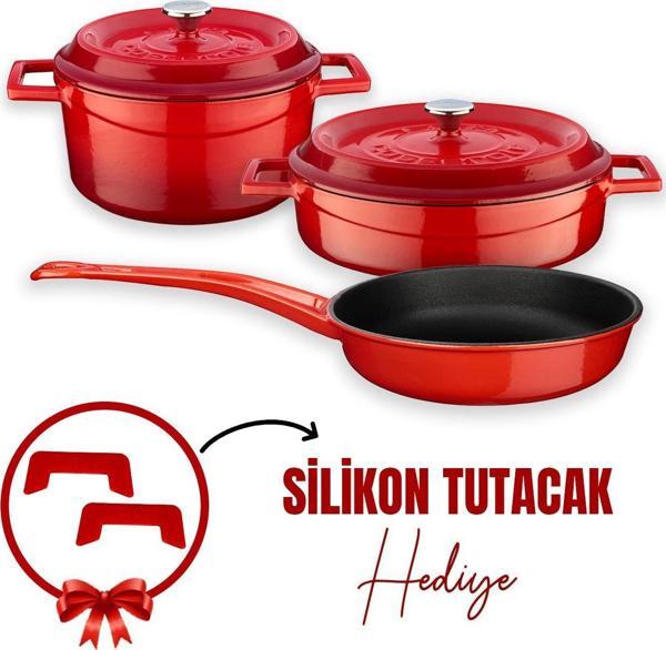 Lava Trendy 3x Kırmızı 6 Parça Tencere ve Tava Seti - Image 1