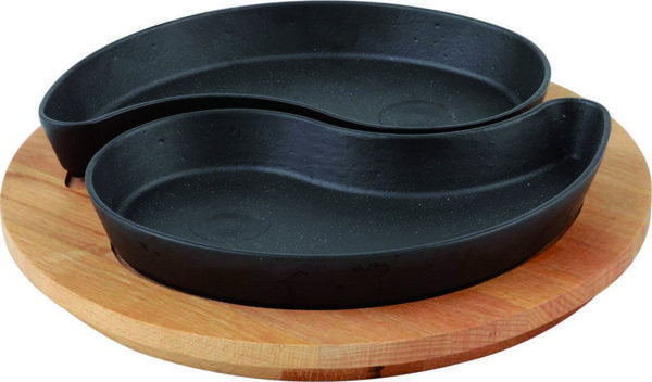 Lava Döküm Damla Formlu 2'li Set Yingyang Fajita Tabağı Kayın Servis Ahşabı Ölçü 10x20cm. - Image 1