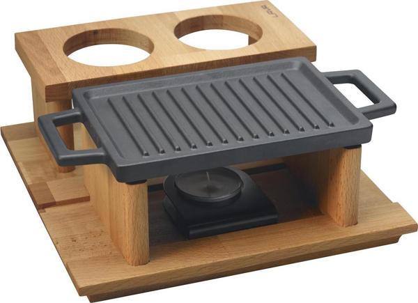 Lava Döküm Dikdörtgen Çift Yön Izgara ve Düz Yüzey Hot Plate Kayın Servis Ahşabı Ölçü 22x15cm. (Iısıtıcı dahil değildir) - Image 1