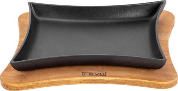 Lava Döküm Dikdörtgen Servis Tabağı ve Ahşap altlığı. Ölçü 13x17cm. - Image 1