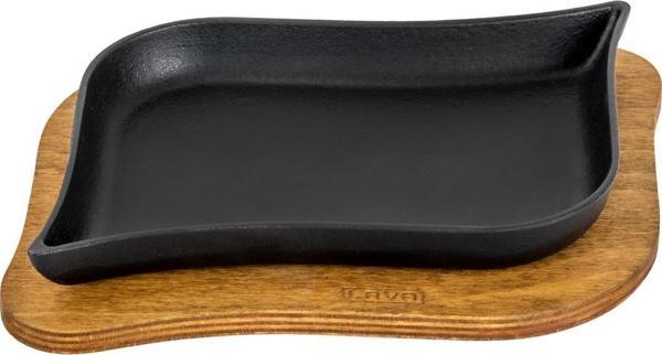 Lava Döküm Dikdörtgen Servis Tabağı ve Ahşap altlığı. Ölçü 13x19cm. - Image 1