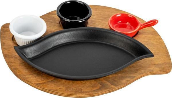 Lava Döküm Dikdörtgen Servis Tabağı ve Ahşap altlığı. Ölçü 15x26cm. - Image 1