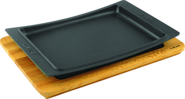 Lava Döküm Dikdörtgen Servis Tabağı ve Kayın Servis Ahşabı. Ölçü 36x24cm. - Image 1
