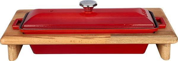 Lava Terrine Ahşap Standlı 11x29 cm Kırmızı Döküm Ekmek Kabı - Image 1