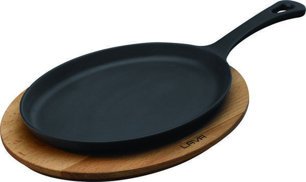 Lava Döküm Oval Fajita Tabağı Döküm Demir Yekpare Saplı Kayın Servis Ahşabı Ölçü 17x23cm. - Image 1