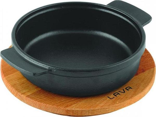 Lava Döküm Yuvarlak Güveç Kabı Döküm Demir Yekpare Çift Kulplu Kayın Servis Ahşabı Çap(Ø)14cm. - Image 1