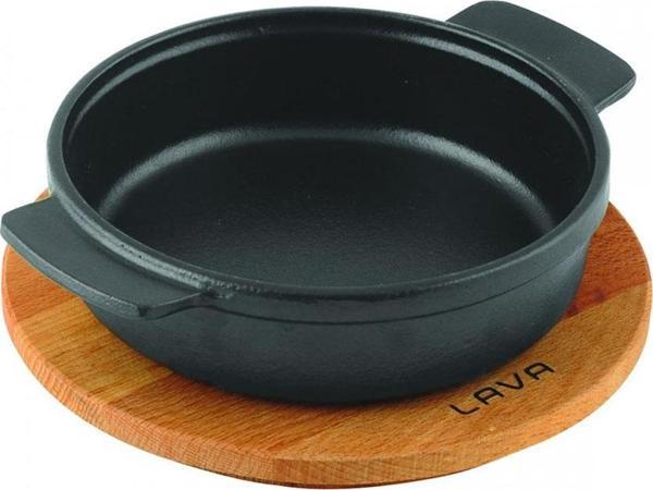 Lava Döküm Yuvarlak Güveç Kabı Döküm Demir Yekpare Çift Kulplu Kayın Servis Ahşabı Çap(Ø)17cm. - Image 1